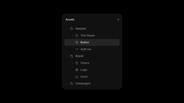 Framer 官方資源面板示意，不同類型資源可放進同一資料夾。
