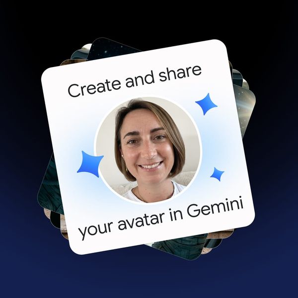 Gemini 官方 Avatar 分享影片封面，以人物肖像與建立、分享個人分身文字呈現。