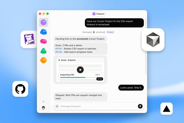 Grok Bot 官方軟體開發更新示意圖，呈現 Cursor 任務交接、兩個 PR 與成果示範影片