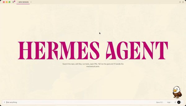 Hermes Agent 桌面歡迎頁，底部有對話輸入列。