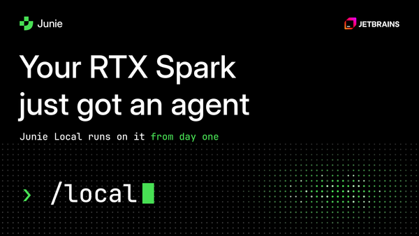 Junie Local官方RTX Spark宣傳圖，標示local指令與本機代理