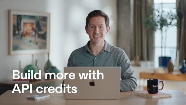OpenAI 官方 API 額度公告影片封面，畫面文字為 Build more with API credits