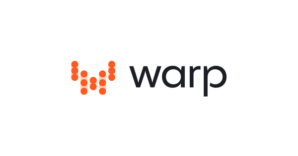 Warp Sciences 官方品牌圖，白底橘色點陣標記與黑色 warp 字樣