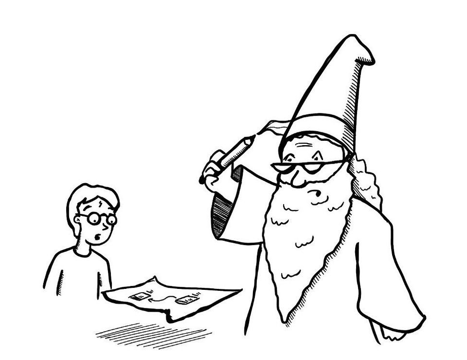 Sketch of Harry an Dumbledore sketching a thought.