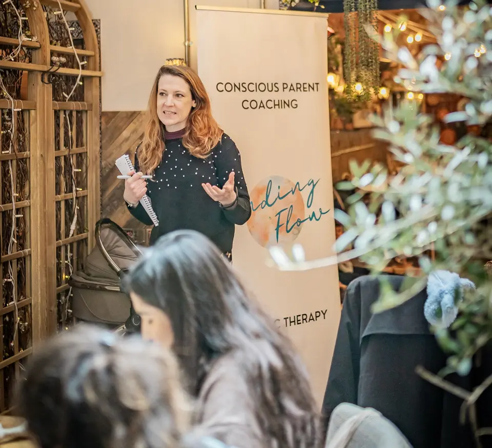 Emily Hughes, founder of finding flow, teaching a class on parenting.