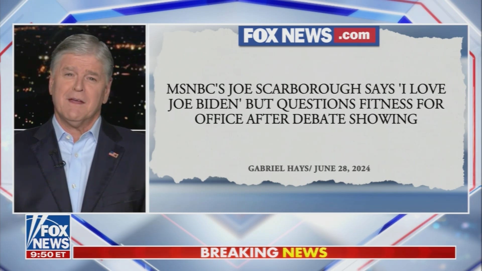 Sean Hannity reacts to MSNBC's Joe Scarborough Fawning Over AOC