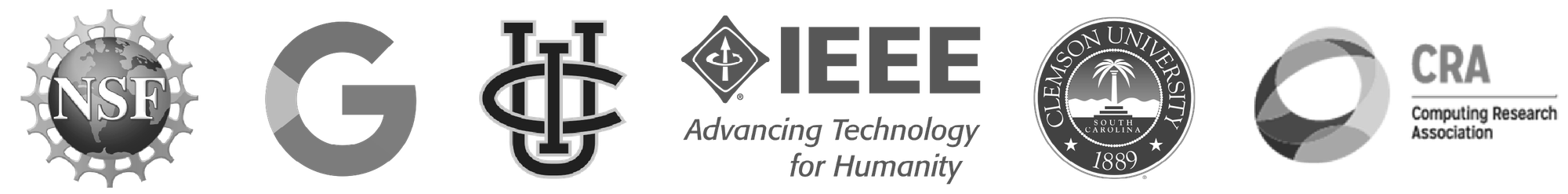 Logos of NSF, Google, IEEE, UC Irvine, Clemson University, and Computing Research Association