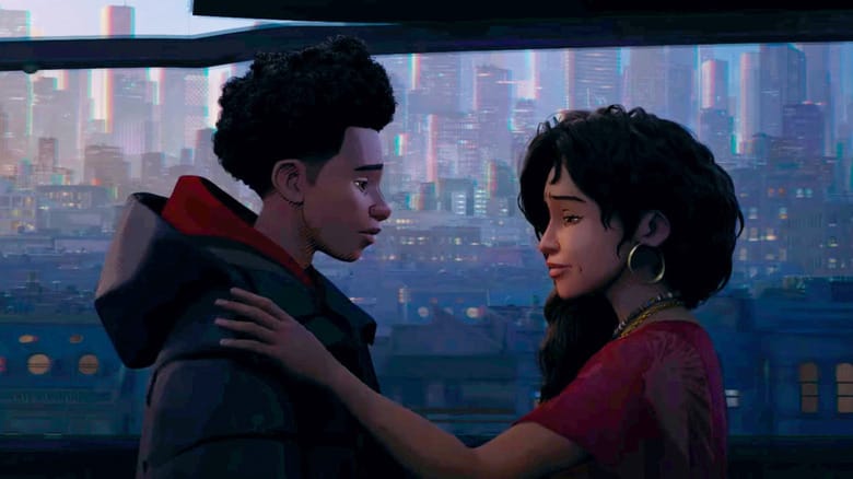 From Across the Spider-Verse: Brooklyn in the background. Miles and Rio Morales talk on a fire escape and you're crying. We're all crying.
