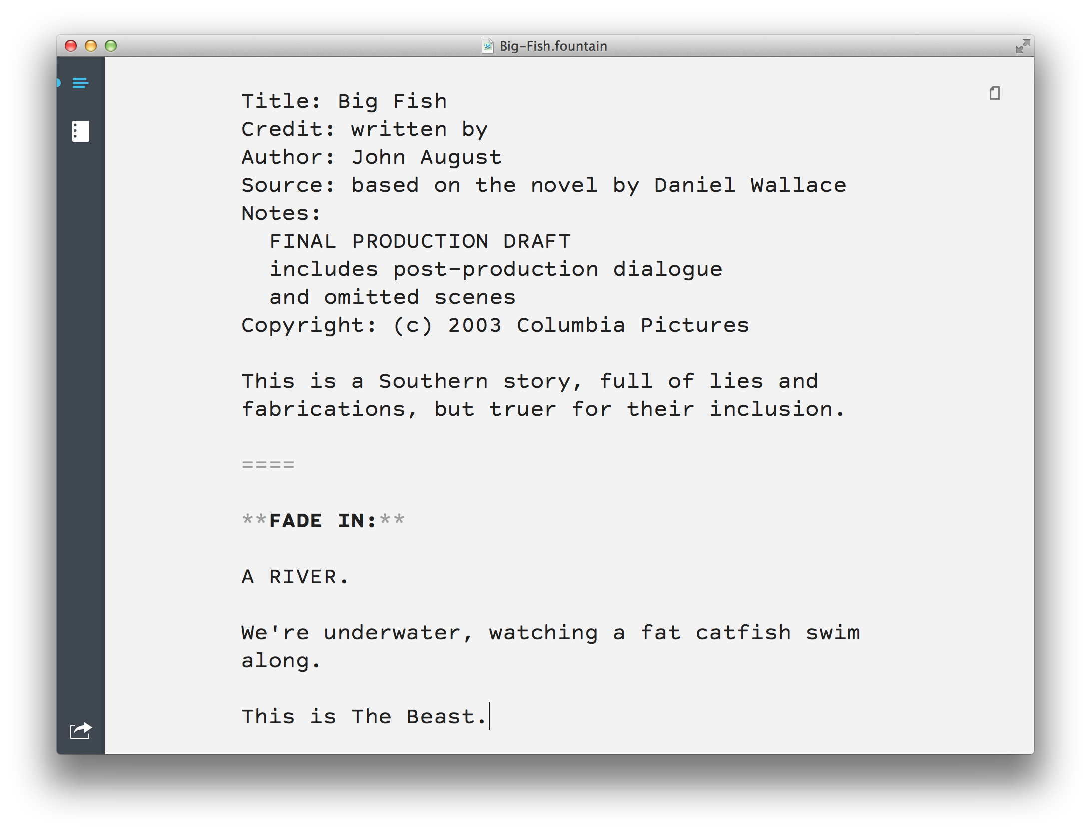 Highland 1.7 screenshot with left-hand sidebar.