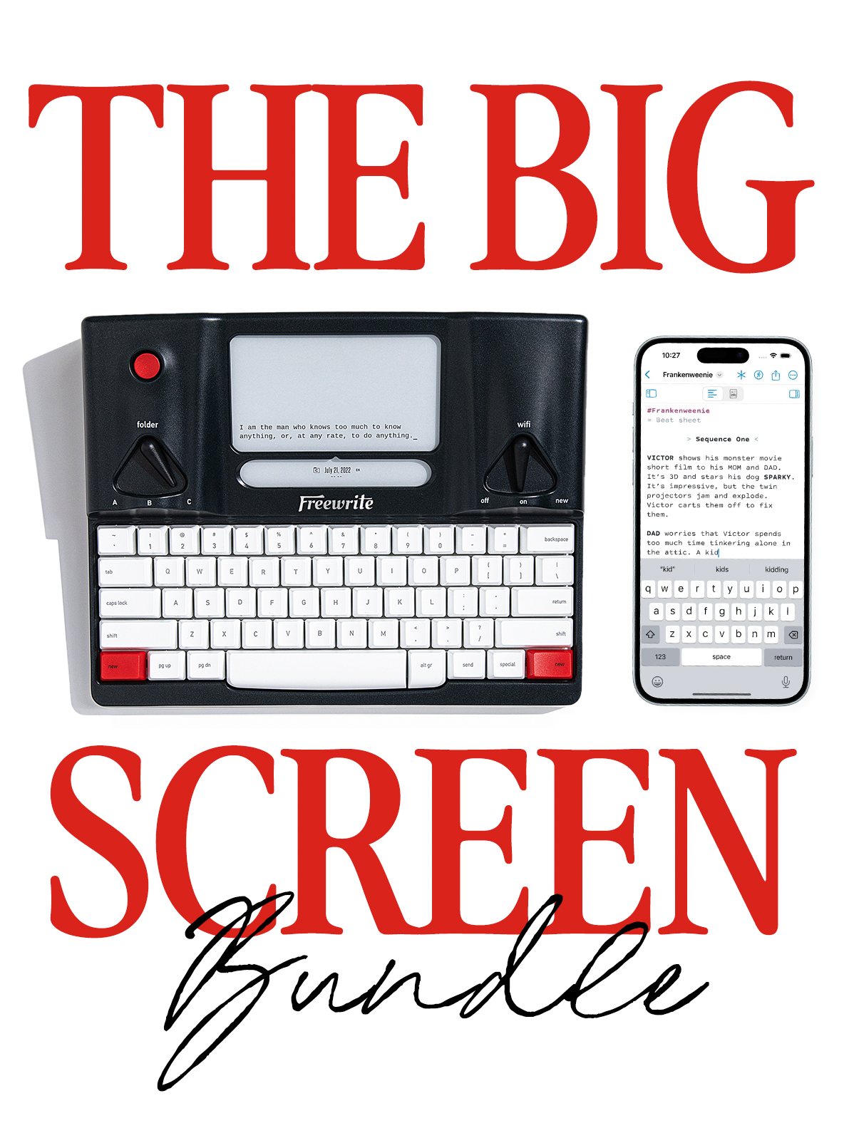 A banner featuring Freewrite and Highland Pro promoting the Big Screen Bundle promotion.