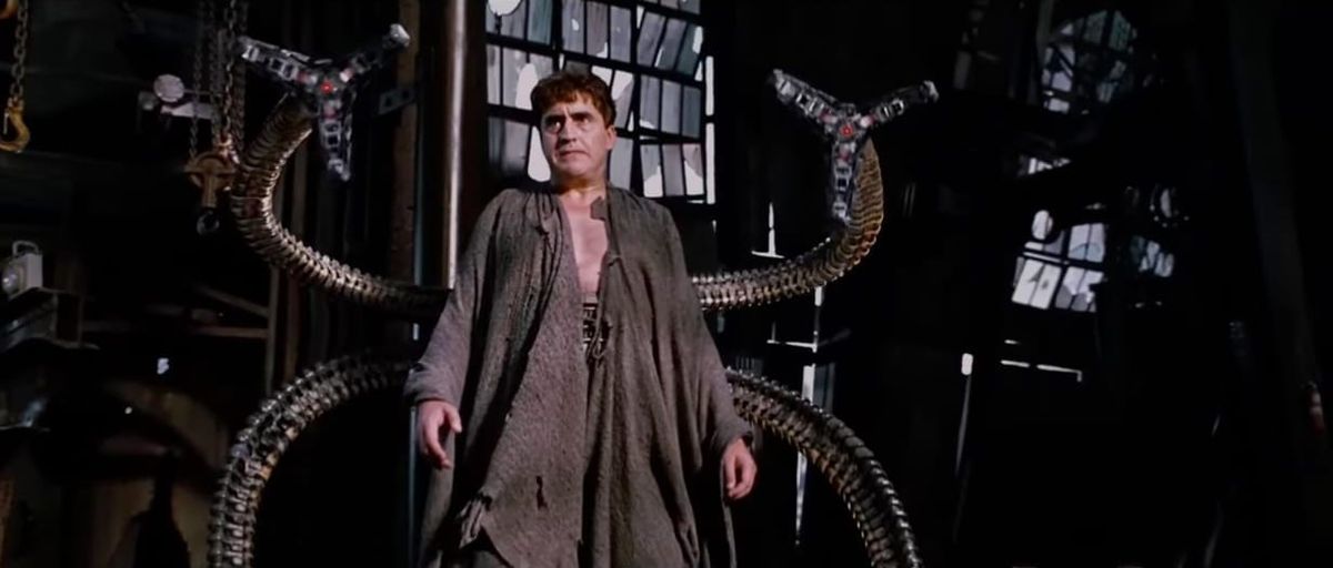 Spider-Man 2: In a destroyed building, Doctor Octavius talks to his tentacles and plans to steal money to complete his experiments.