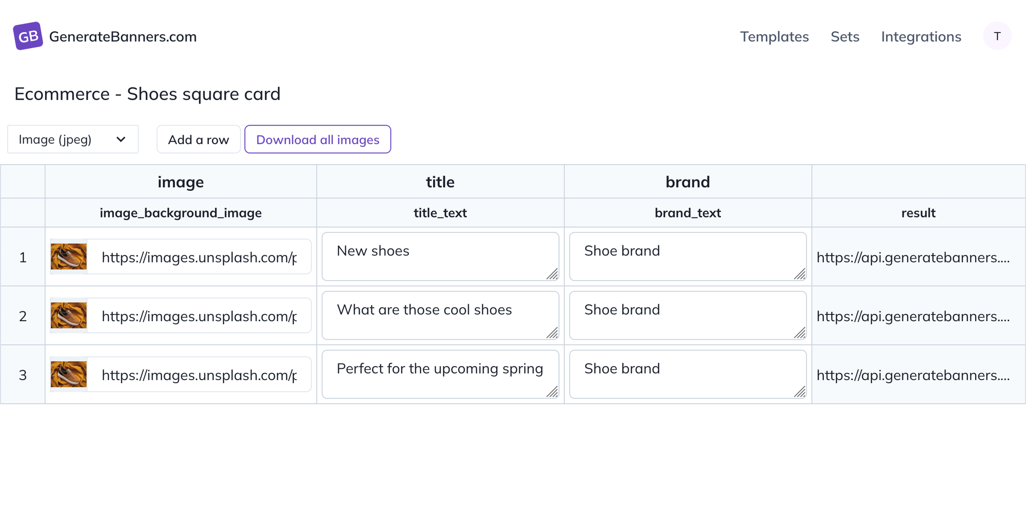 Screenshot of the new GenerateBanners Grid interface
