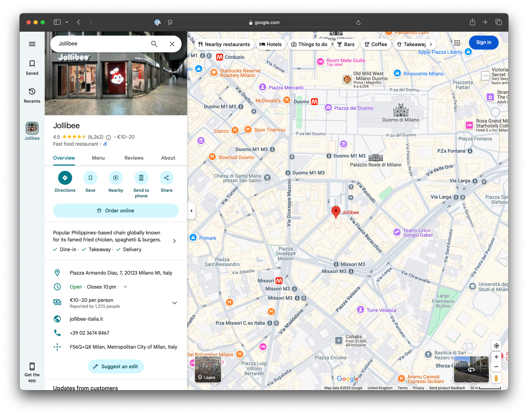Screenshot of the Google Maps location pinpointed.