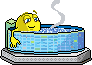 Early internet GIF used as a section marker. The GIF depicts a smiley in a steamy hot tub.