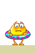 Early internet GIF used as a section marker. The GIF depicts a smiley wearing an swimming ring and jumping into water.