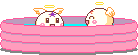 Early internet GIF used as a section marker. The GIF depicts two smileys bouncing in a pixelated pink pool.