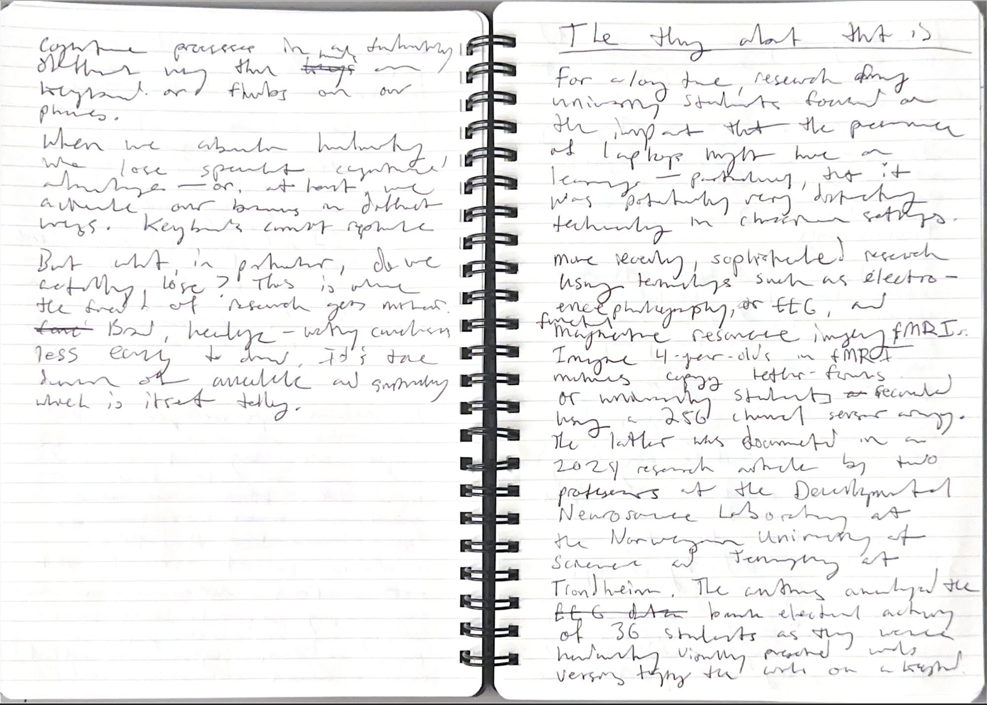 Another photocopy of the author's spiral bound notebook, showing the heading of the following section. 