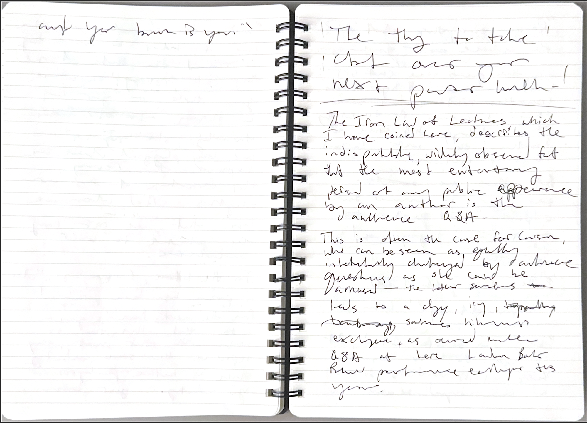 Another photocopy of the author's spiral bound notebook, showing the heading of the following section. 