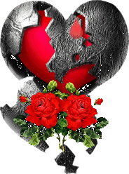 Early internet GIF used as a section marker. The GIF depicts a Goth-style animation of a broken heart bleeding into roses.