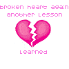 Early internet GIF used as a section marker. The GIF depicts a broken heart with glittering type reading "broken heart again — another lesson learned"