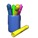 Early internet GIF used as a section marker. The GIF depicts a jar of highlighters in neon colors.