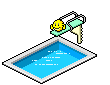 GIF of a pixelated smiley face jumping into a pool.