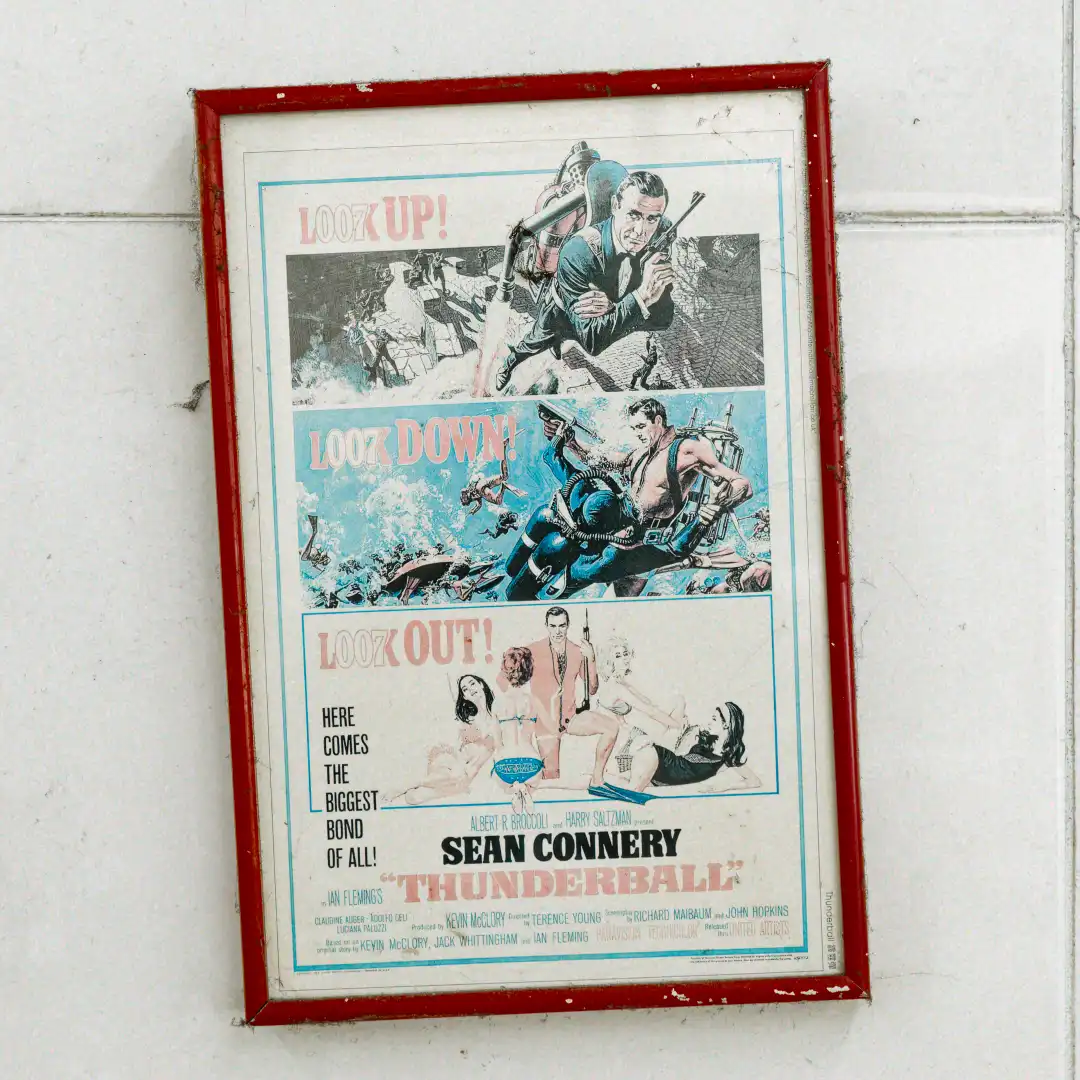 Vintage framed poster for the 1965 James Bond movie Thunderball.