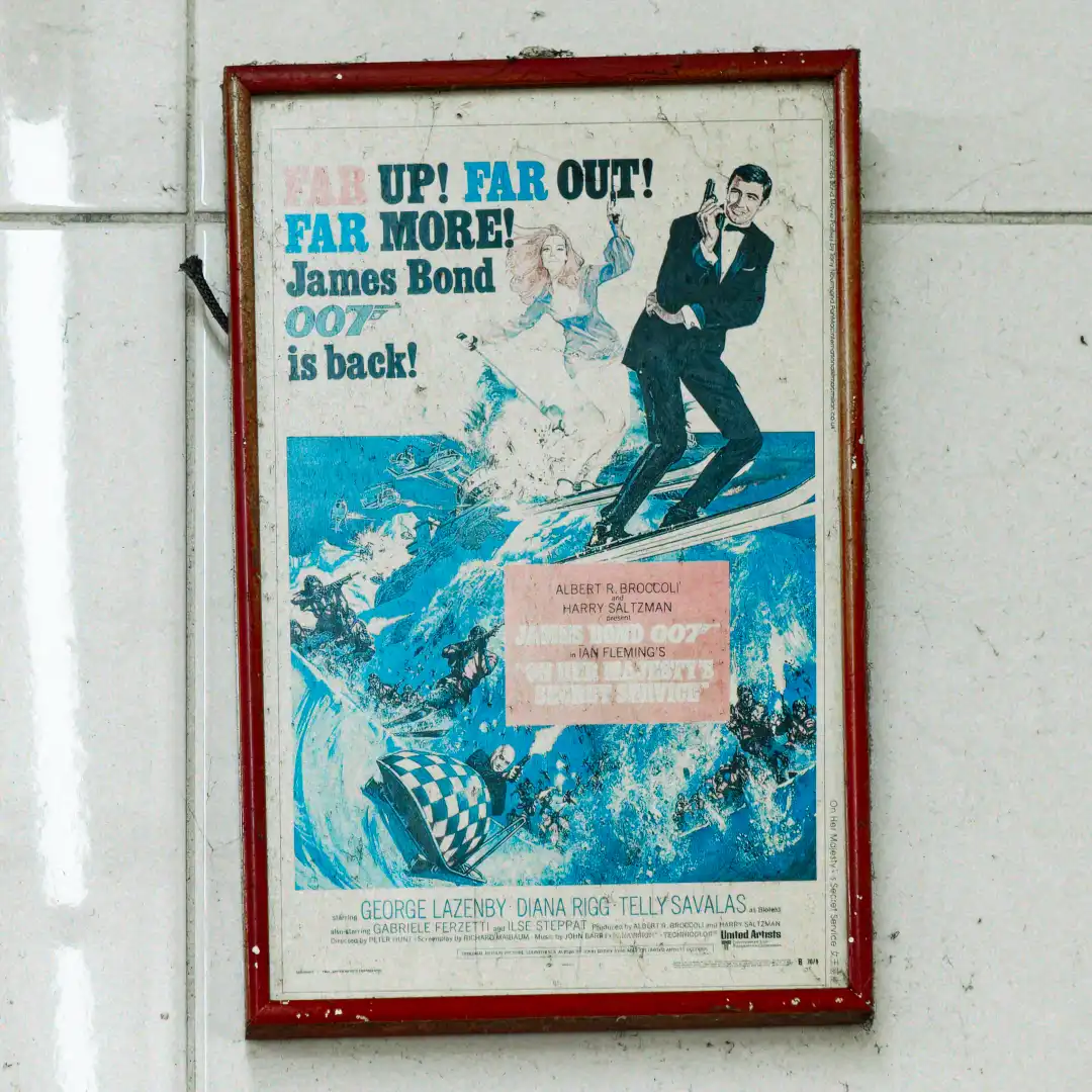 Vintage framed poster for the 1969 James Bond movie On Her Majesty’s Secret Service.