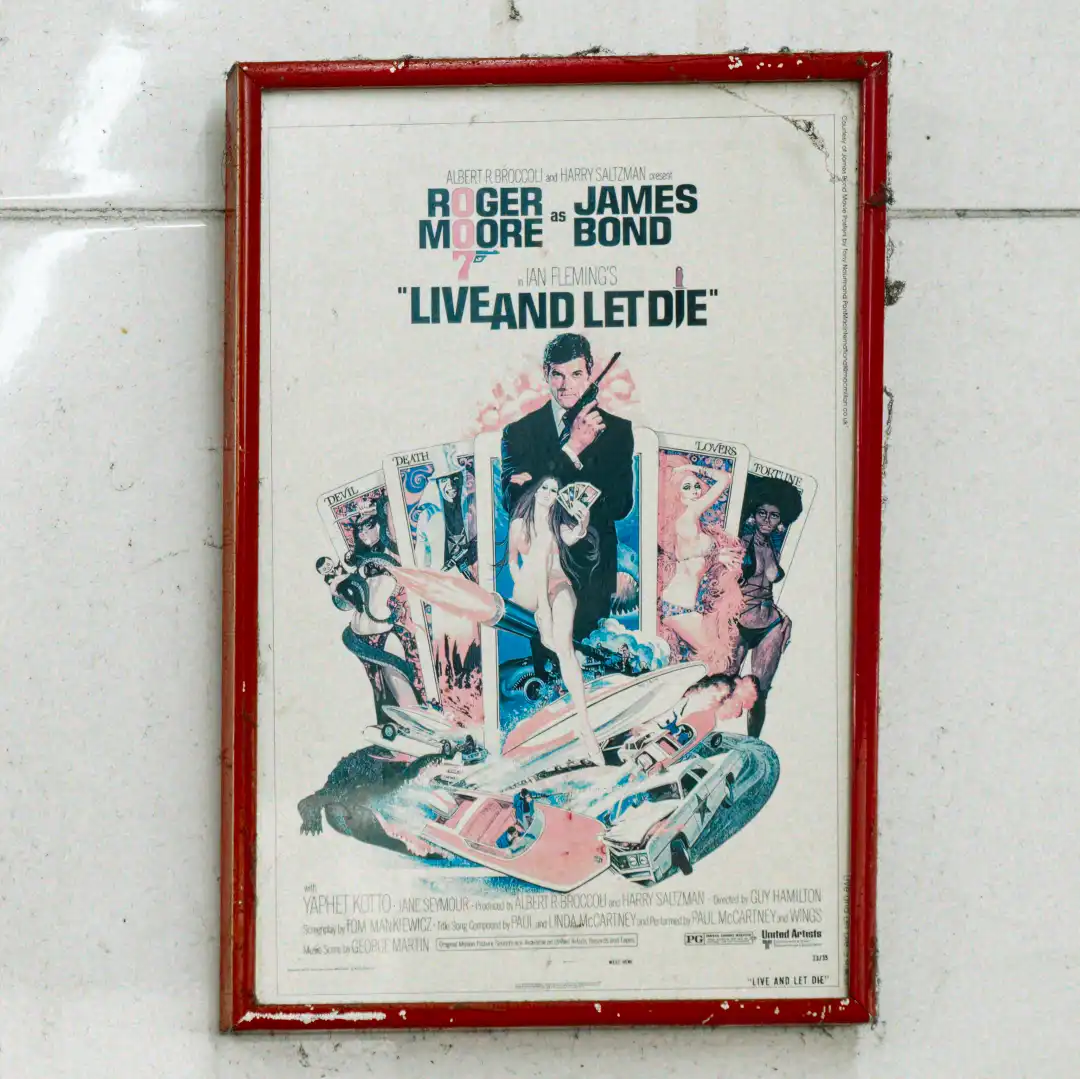 Vintage framed poster for the 1973 James Bond movie Live and Let Die.