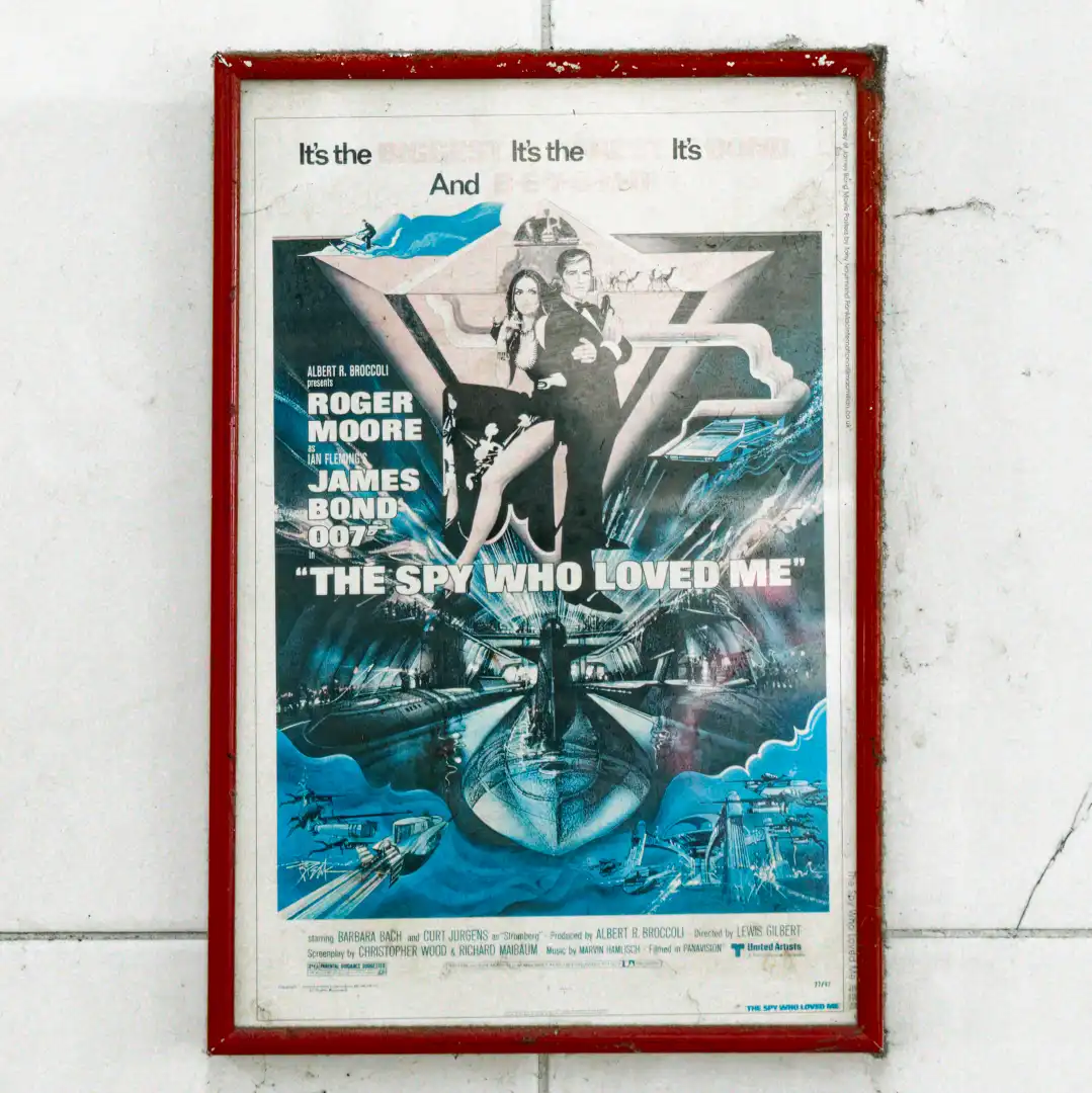 Vintage framed poster for the 1977 James Bond movie The Spy Who Loved Me.