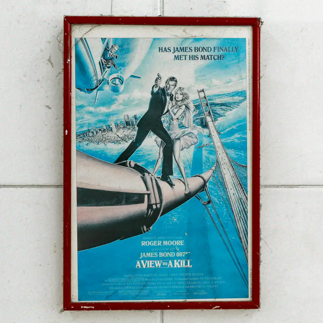 Vintage framed poster for the 1985 James Bond movie A View to a Kill.