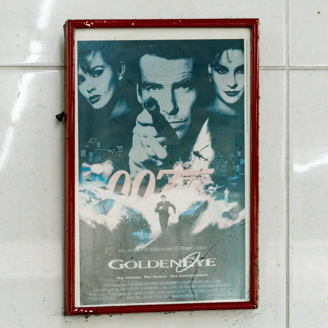Vintage framed poster for the 1995 James Bond movie GoldenEye.