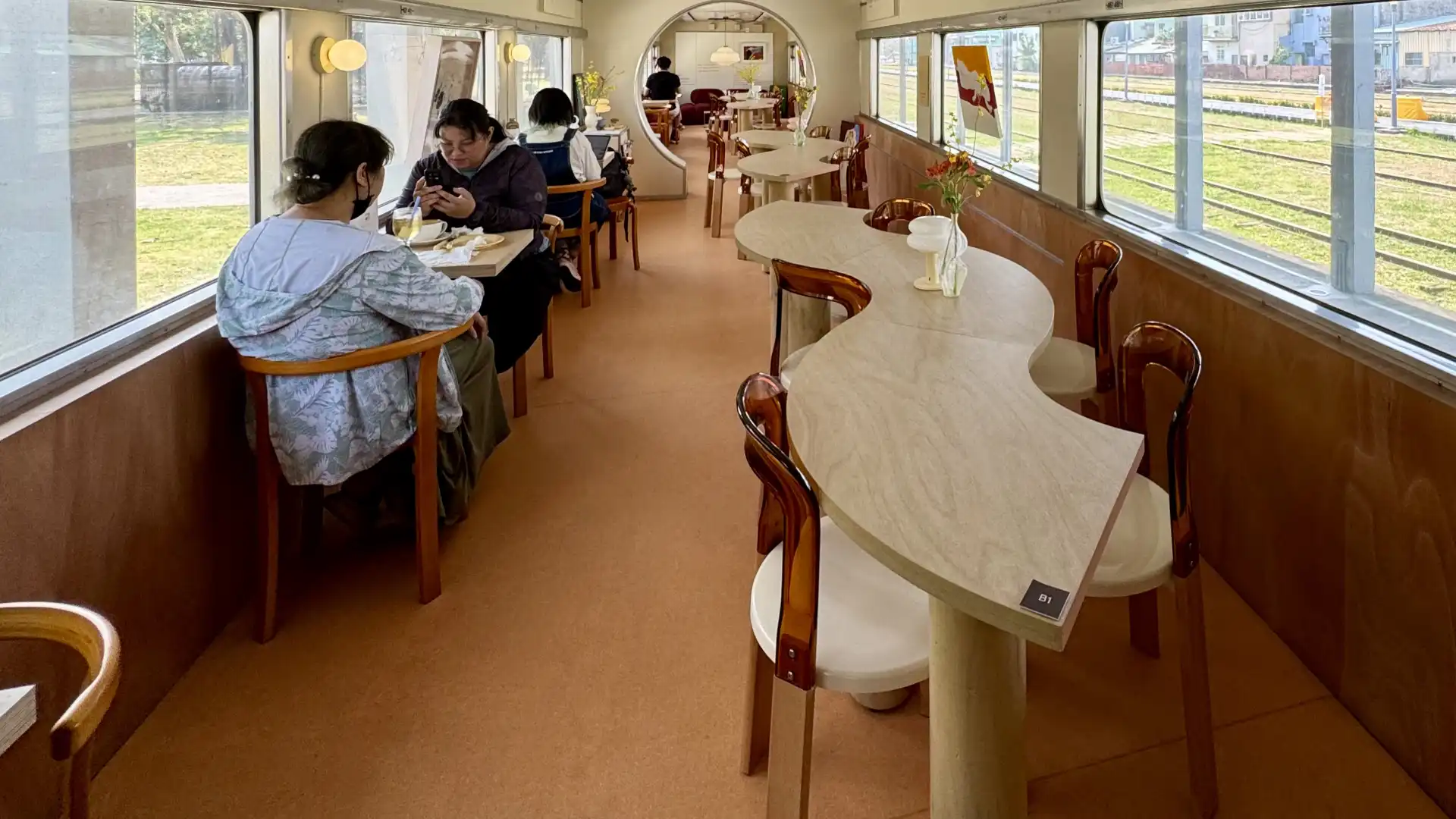 The interior of Horli Cafe, in a converted train car, in Kaohsiung.