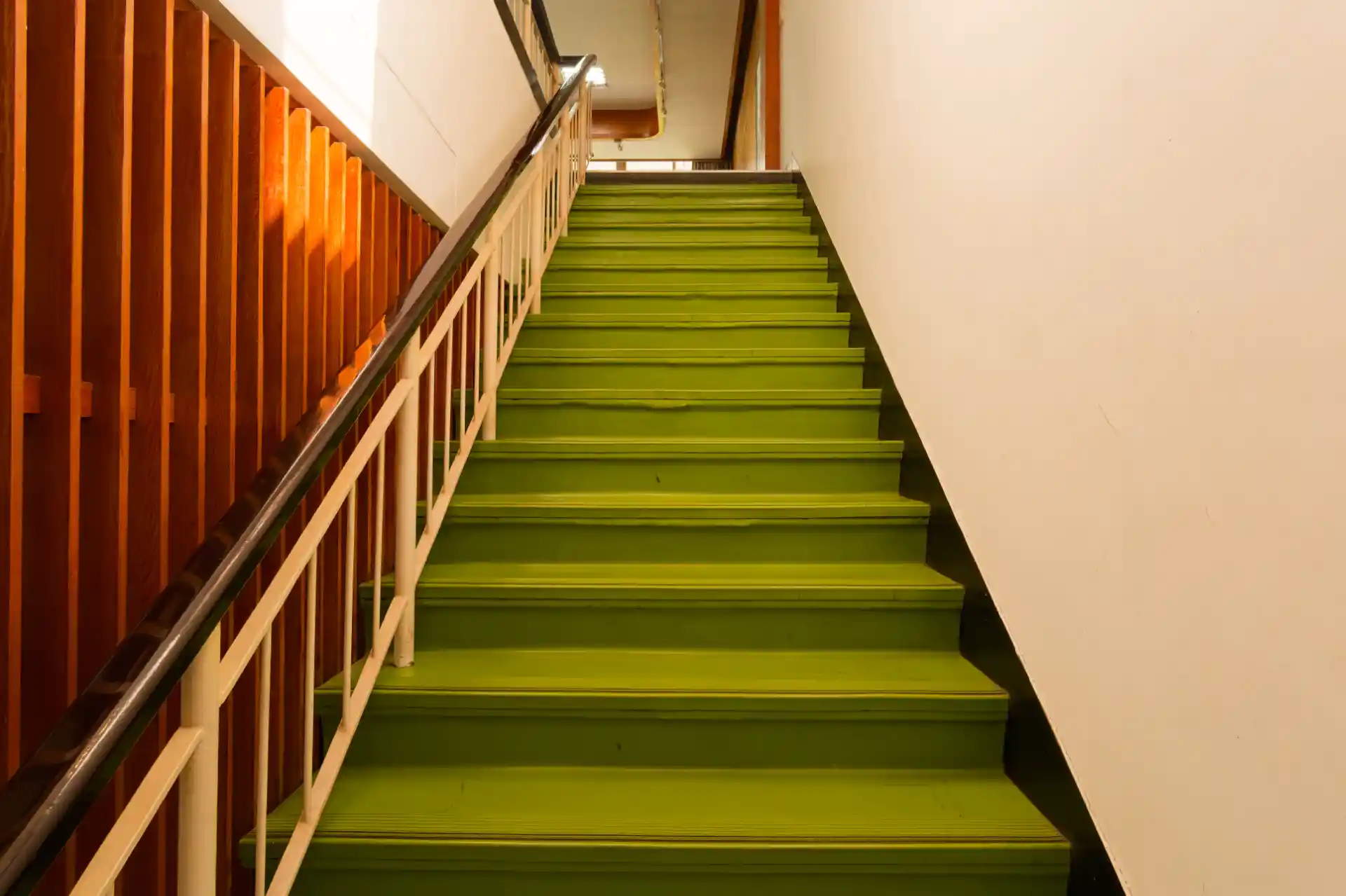 A lime green vinyl staircase.