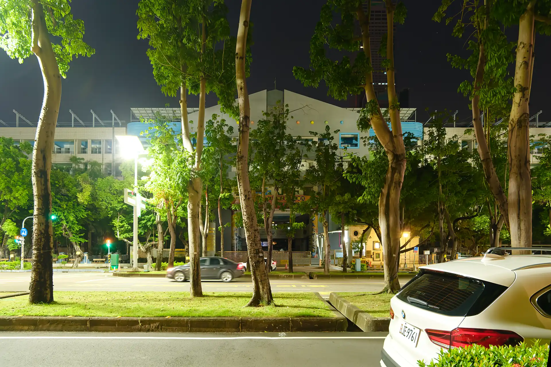 A Taiwanese elementary school at night.