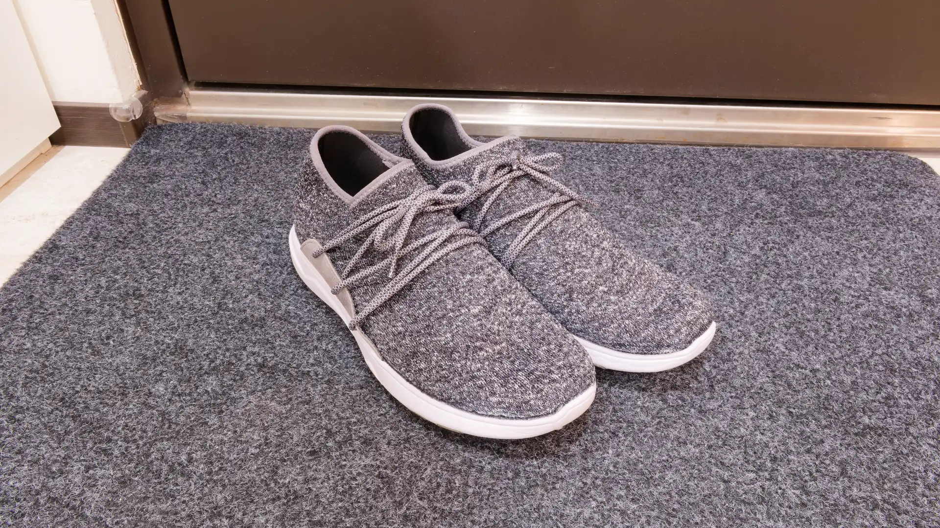 A pair of gray Made-in-Taiwan ‘Cityscape’ sneakers.