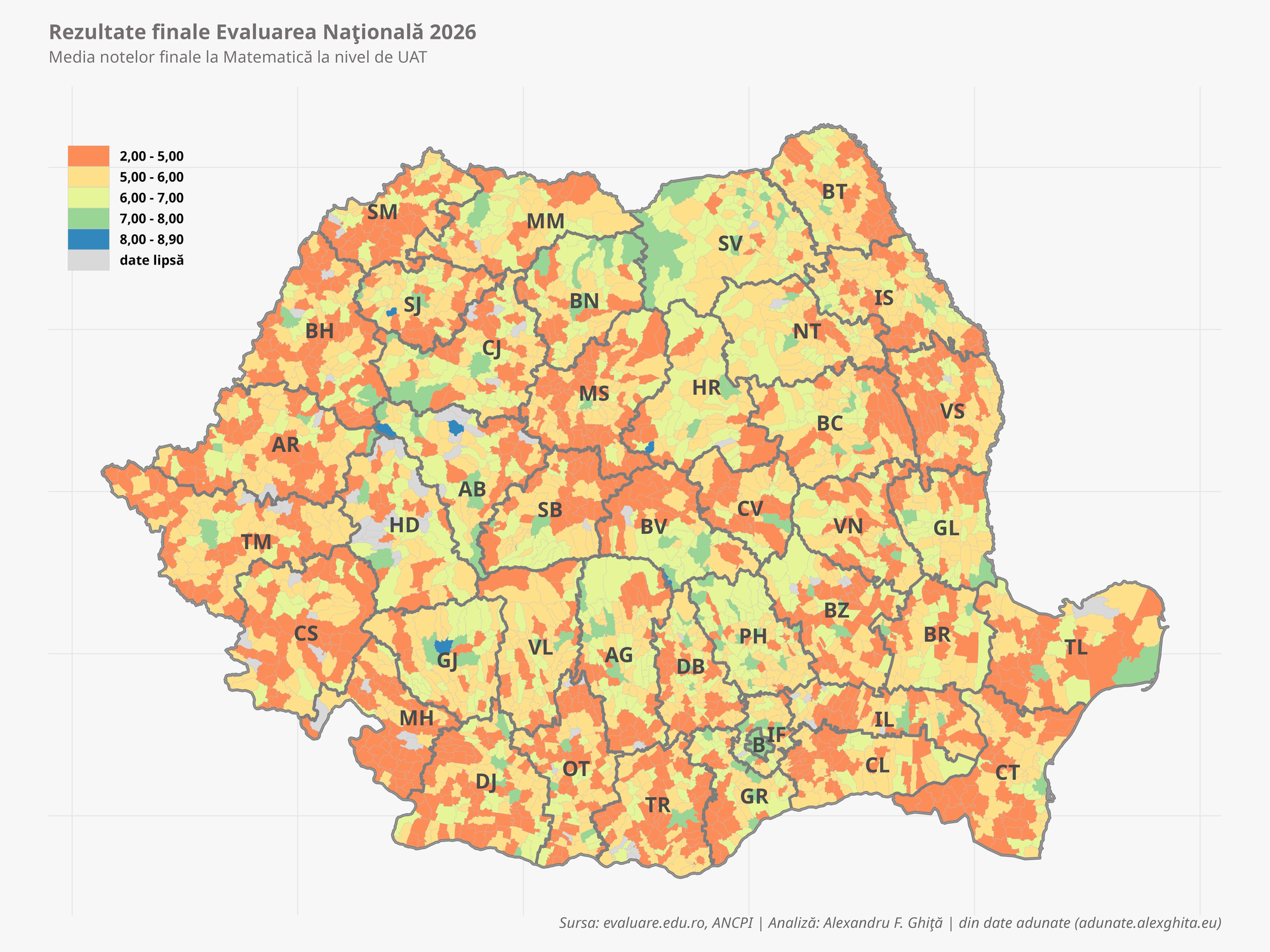 Media la Matematică pe UAT — evaluare_M_siruta_2026.png