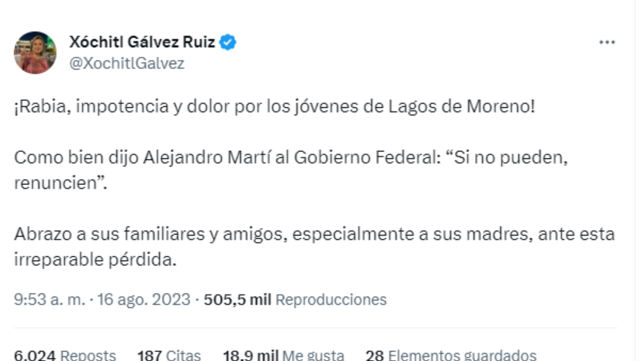 xochitl galvez condena a amlo 