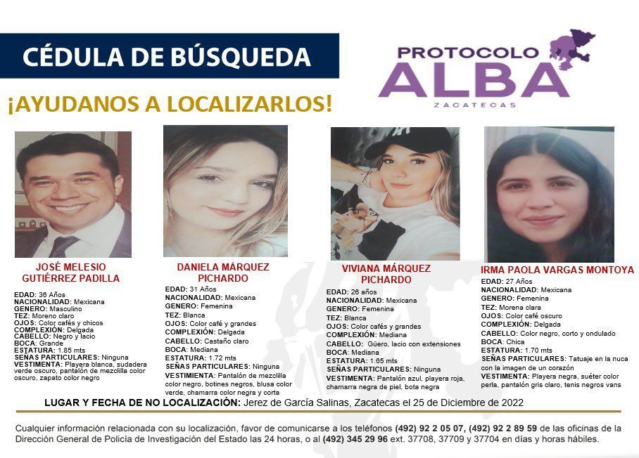 Desaparecen integrantes de una familia en Zacatecas