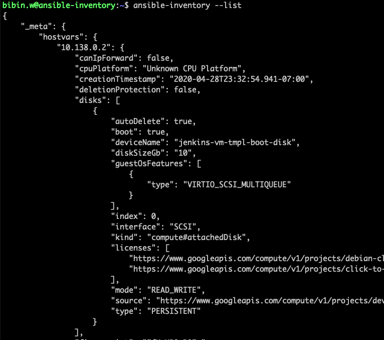 Ansible GCP  dynamic inventory instance list