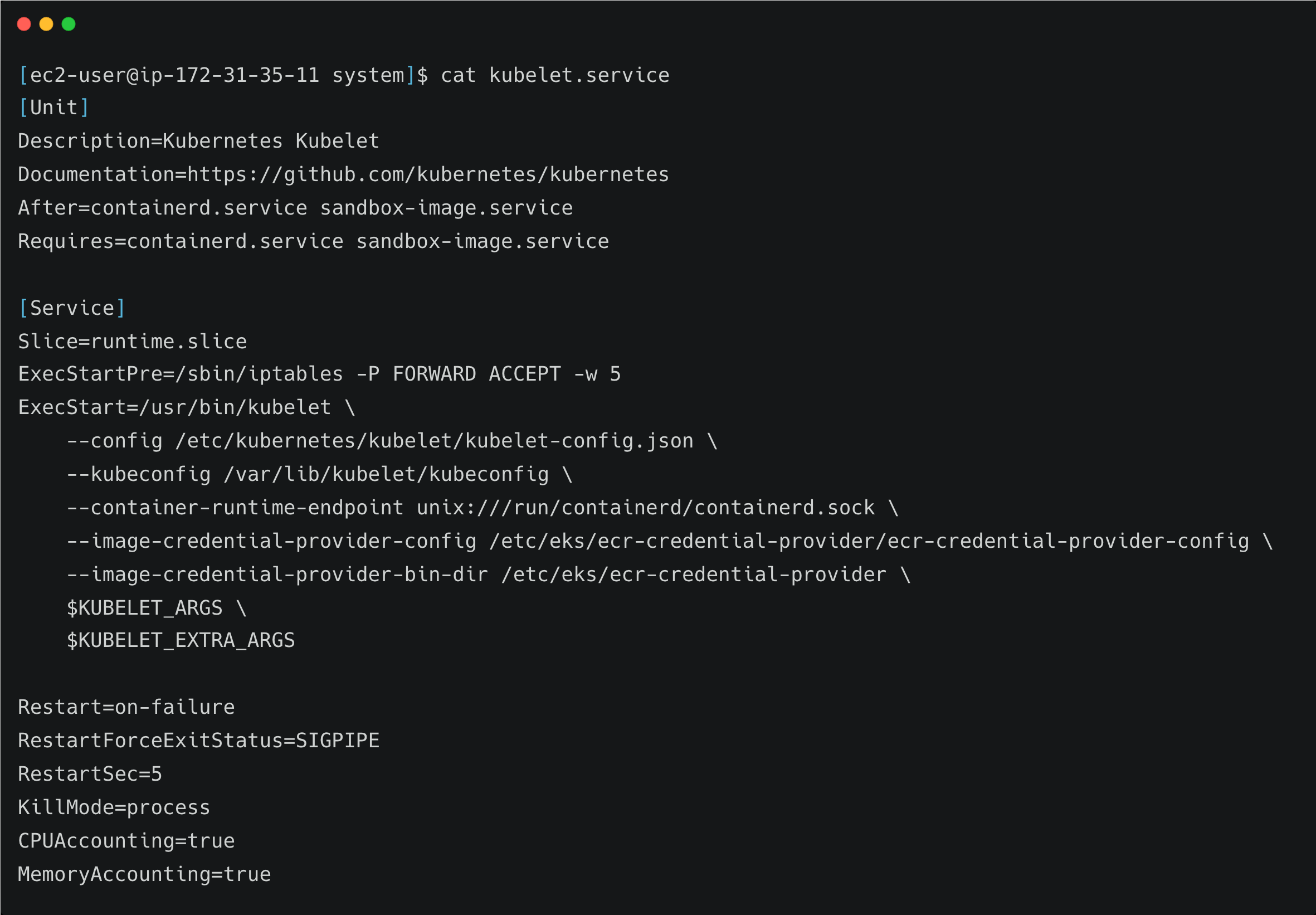 EKS kubelet config.