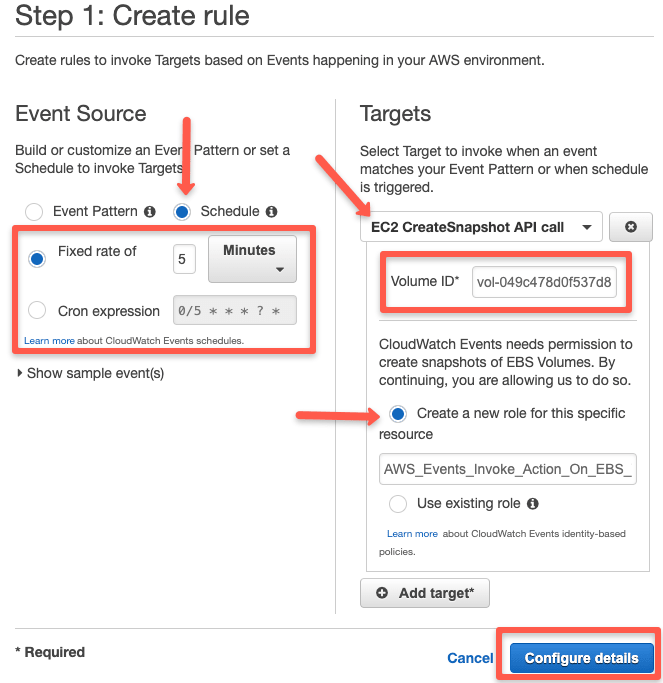 cloudwatch rule for EBS snapshot automation.
