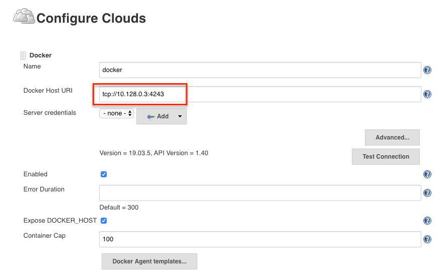 configure Jenkins docker cloud