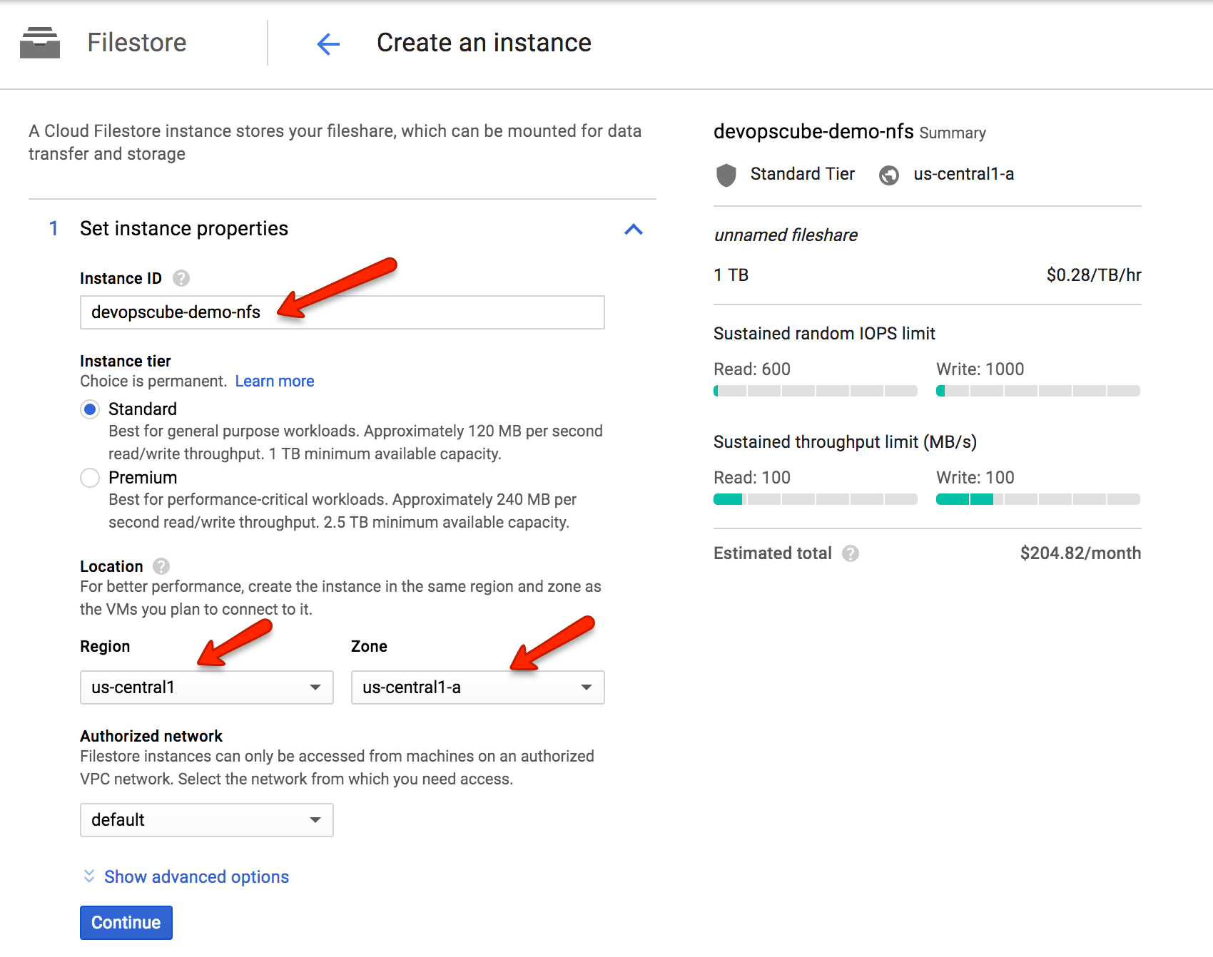create filestore option 1