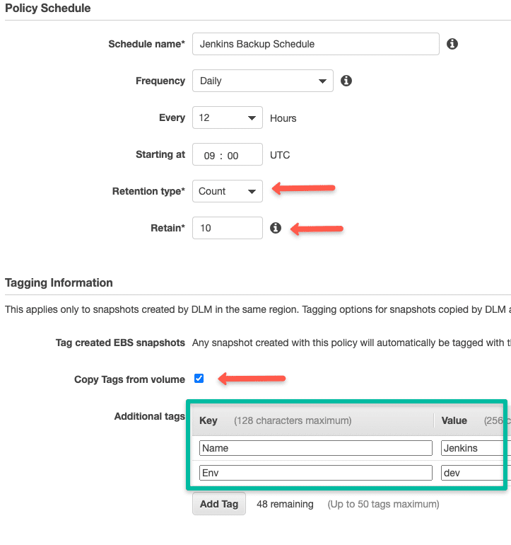 ec2 policy tags for EBS snapshot automation.
