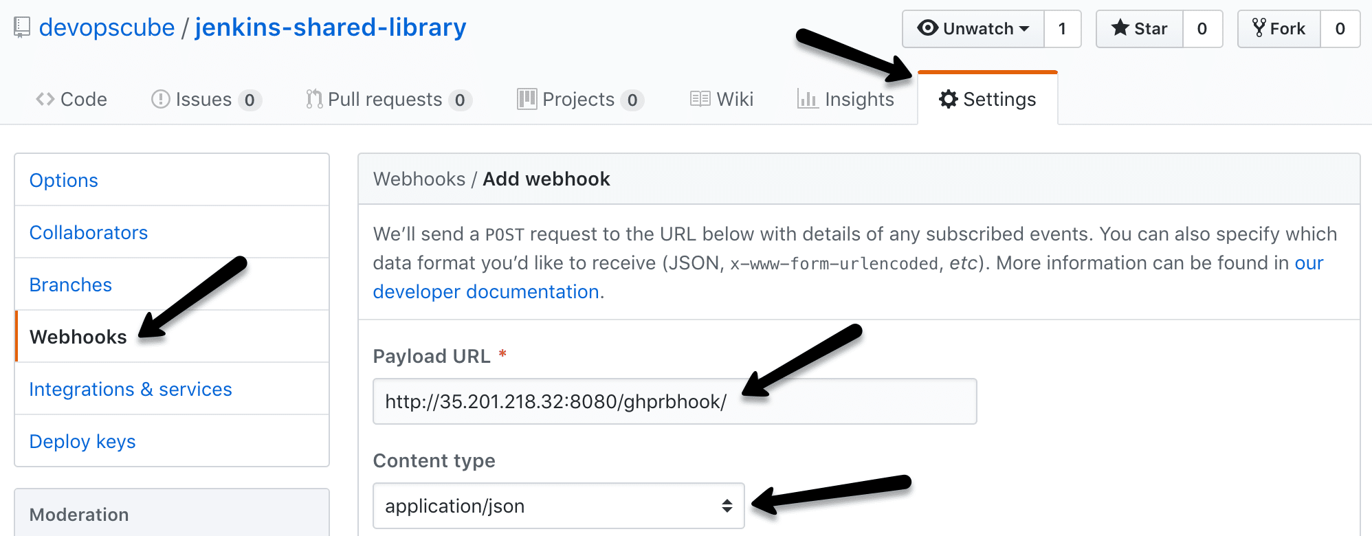 github jenkins webhools settings