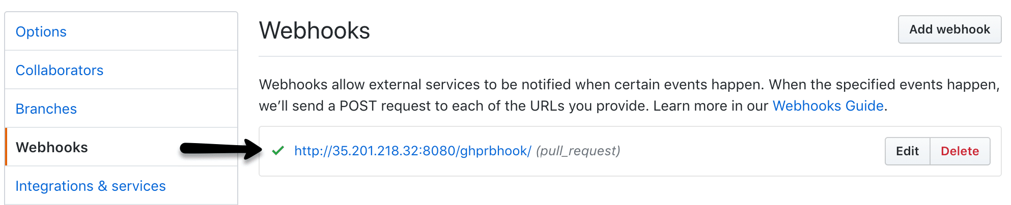 github activated webhook