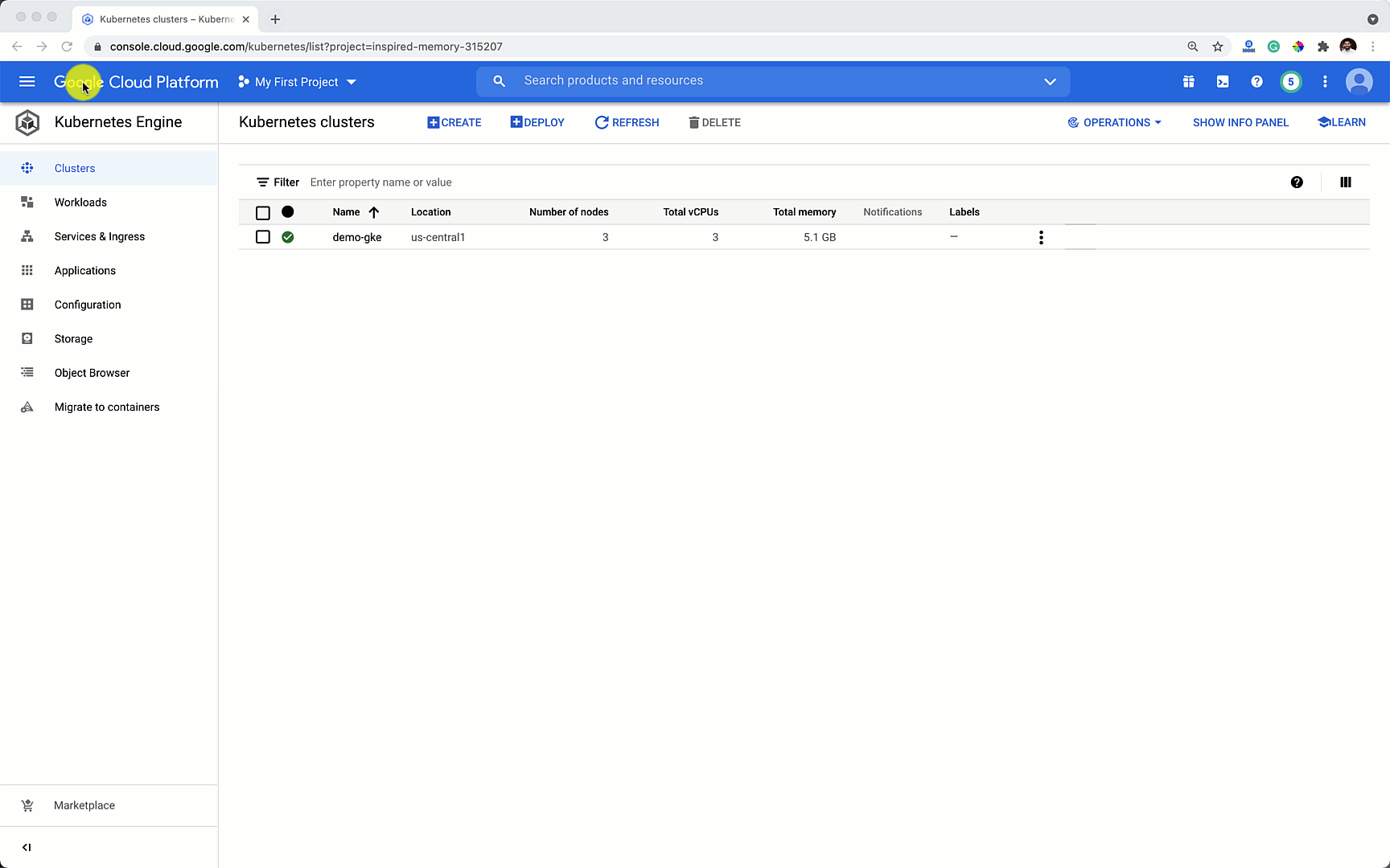 Exploring GKE kubernetes resources in Kubernetes engine dashbaord.