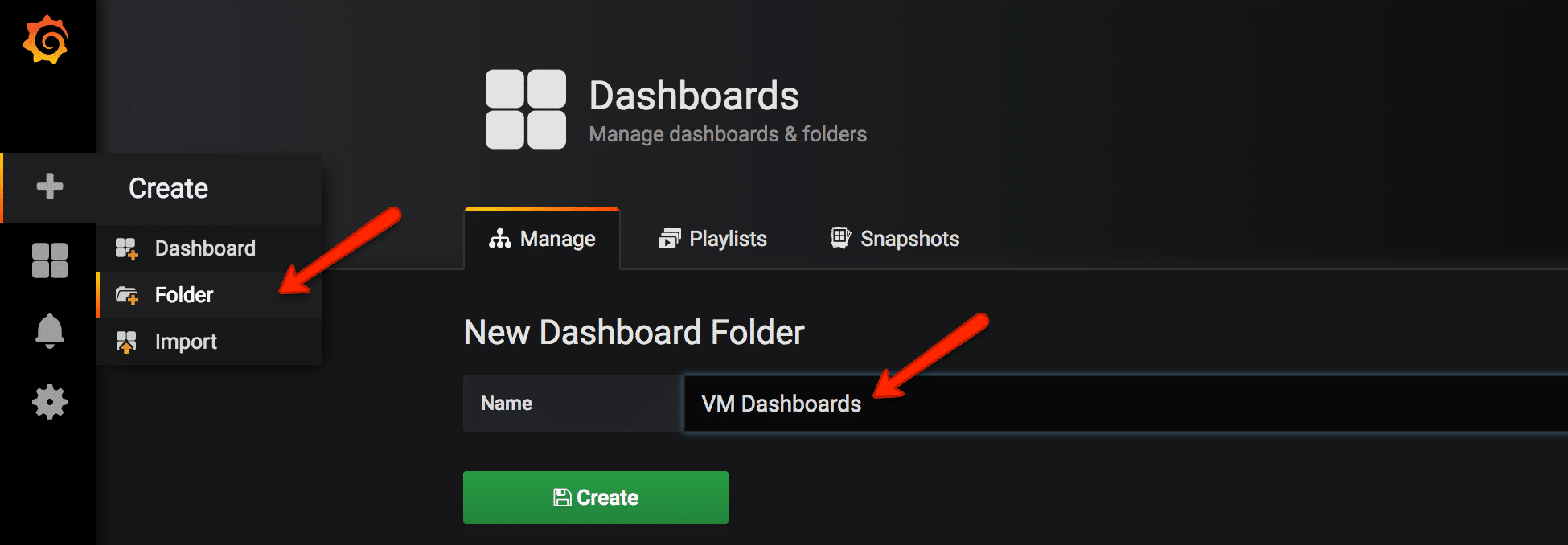 grafana create folders