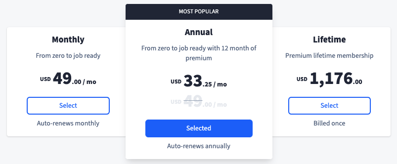 Dataquest pricing model